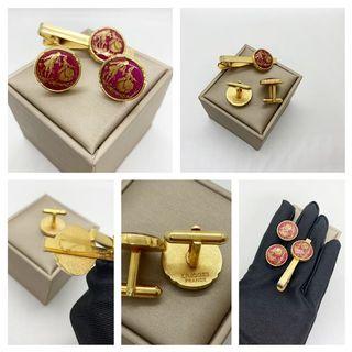 Vintage Limoges France Courting Couple Cuff Links & Tie Clip Set