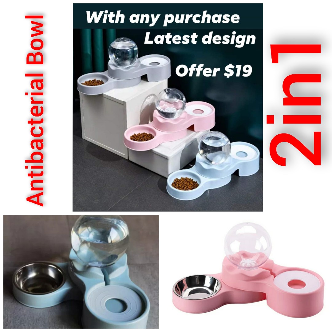 Luxury Cat Bowl Antibacterial 2in1 with water ball can fit inside cat