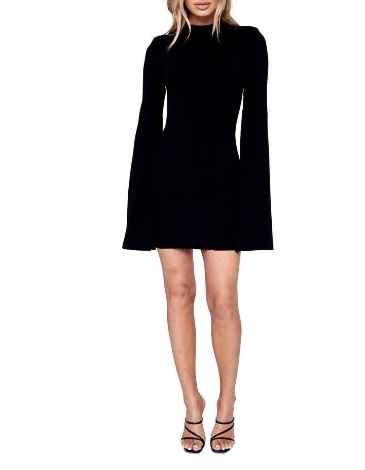 MOSSMAN LONG SLEEVE MINI BLACK DRESS 