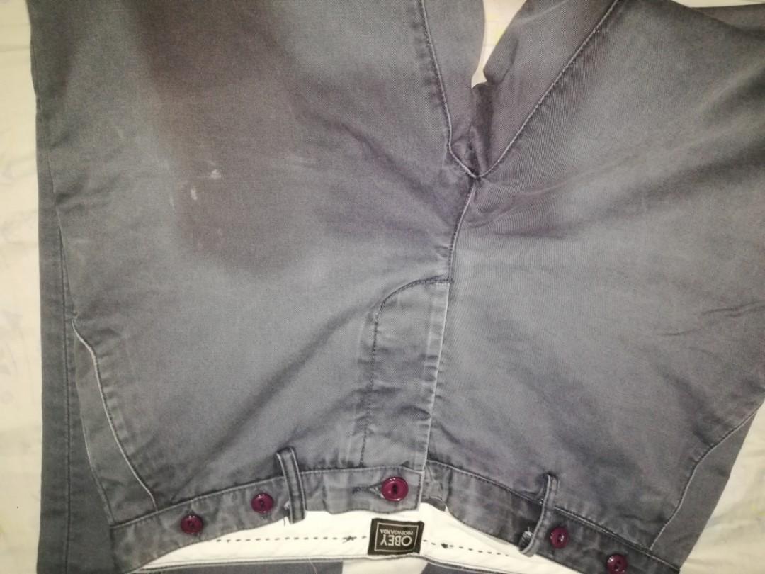 Obey Propaganda Grey Chino pants for men (Category: Chinos) located in Balanga. Submitted by jemonixx (Listing ID 1148767260, Image 3). Description: OBEY Propaganda Chino Pants for Men size 30 see pics for measurements with minor issue on thigh part a small scratch( note yung sa laylayan pawis yun tumulo).