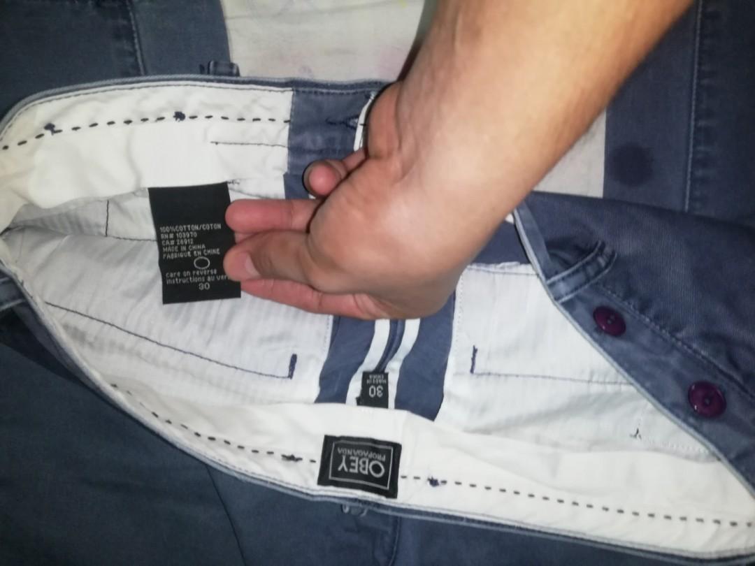 Obey Propaganda Grey Chino pants for men (Category: Chinos) located in Balanga. Submitted by jemonixx (Listing ID 1148767260, Image 2). Description: OBEY Propaganda Chino Pants for Men size 30 see pics for measurements with minor issue on thigh part a small scratch( note yung sa laylayan pawis yun tumulo).