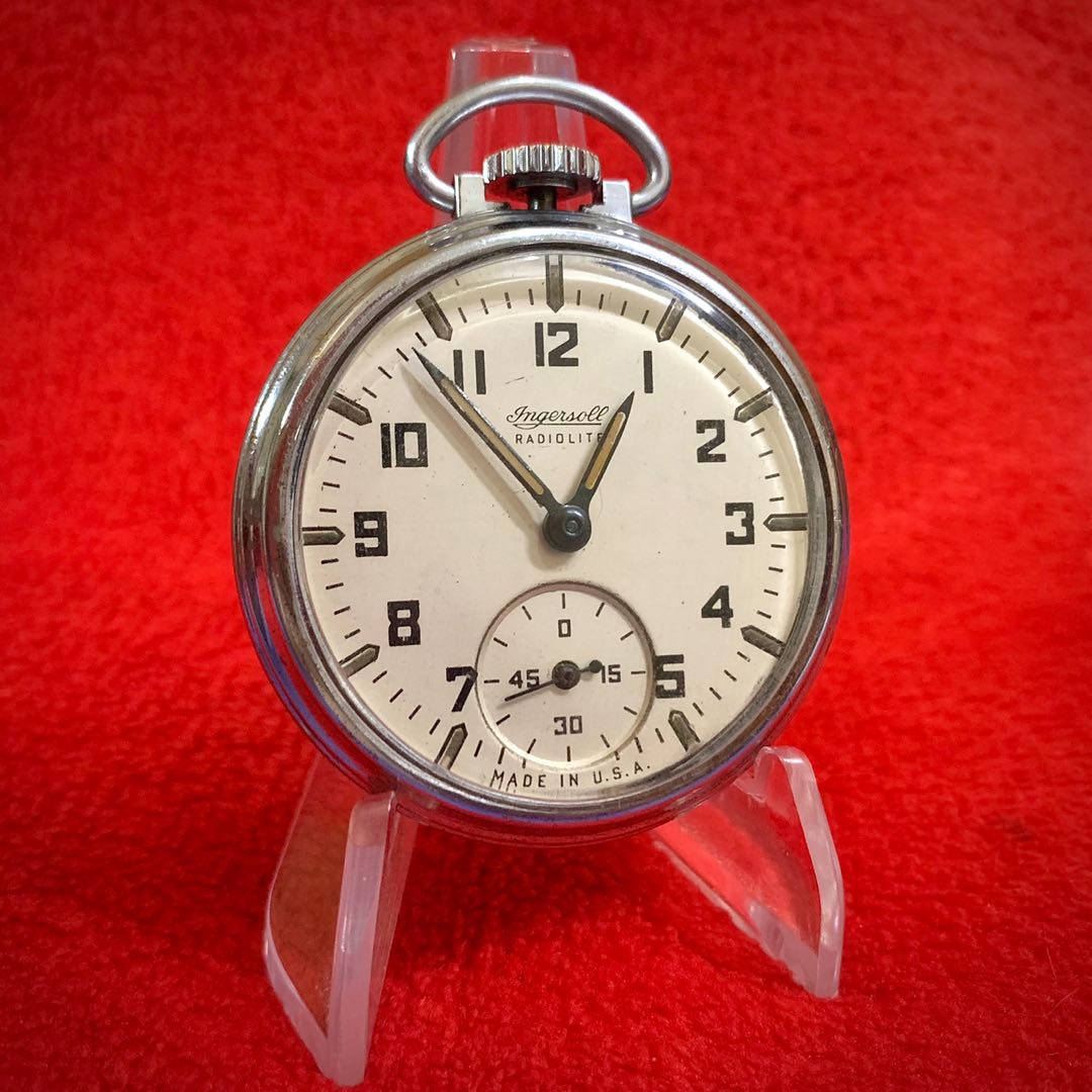 Pocket Watch / Ingersoll Radiolite / Antique / Made in USA c1930s