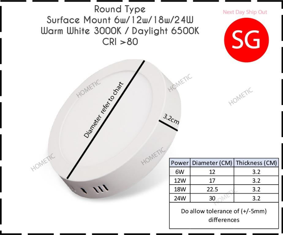 Ready Stock 6/12/18/24W LED surface mount used on BTO / HDB Square or ...