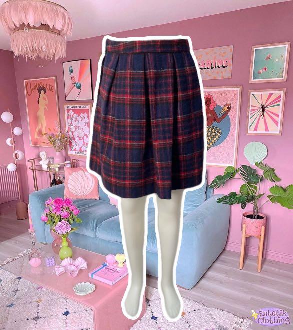 Dark pink plaid skirt clearance