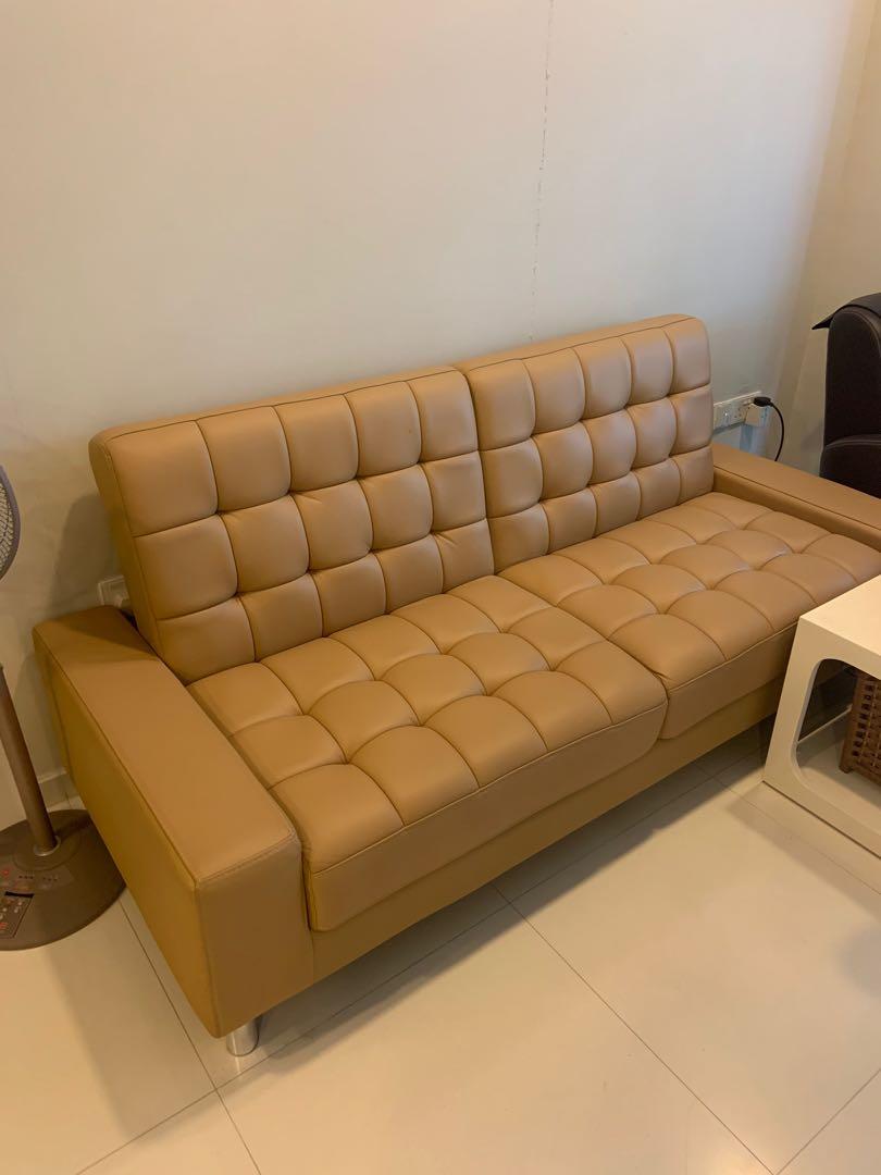 Seahorse Leather Sofa Bed Light Brown/ Camel, Furniture & Home Living