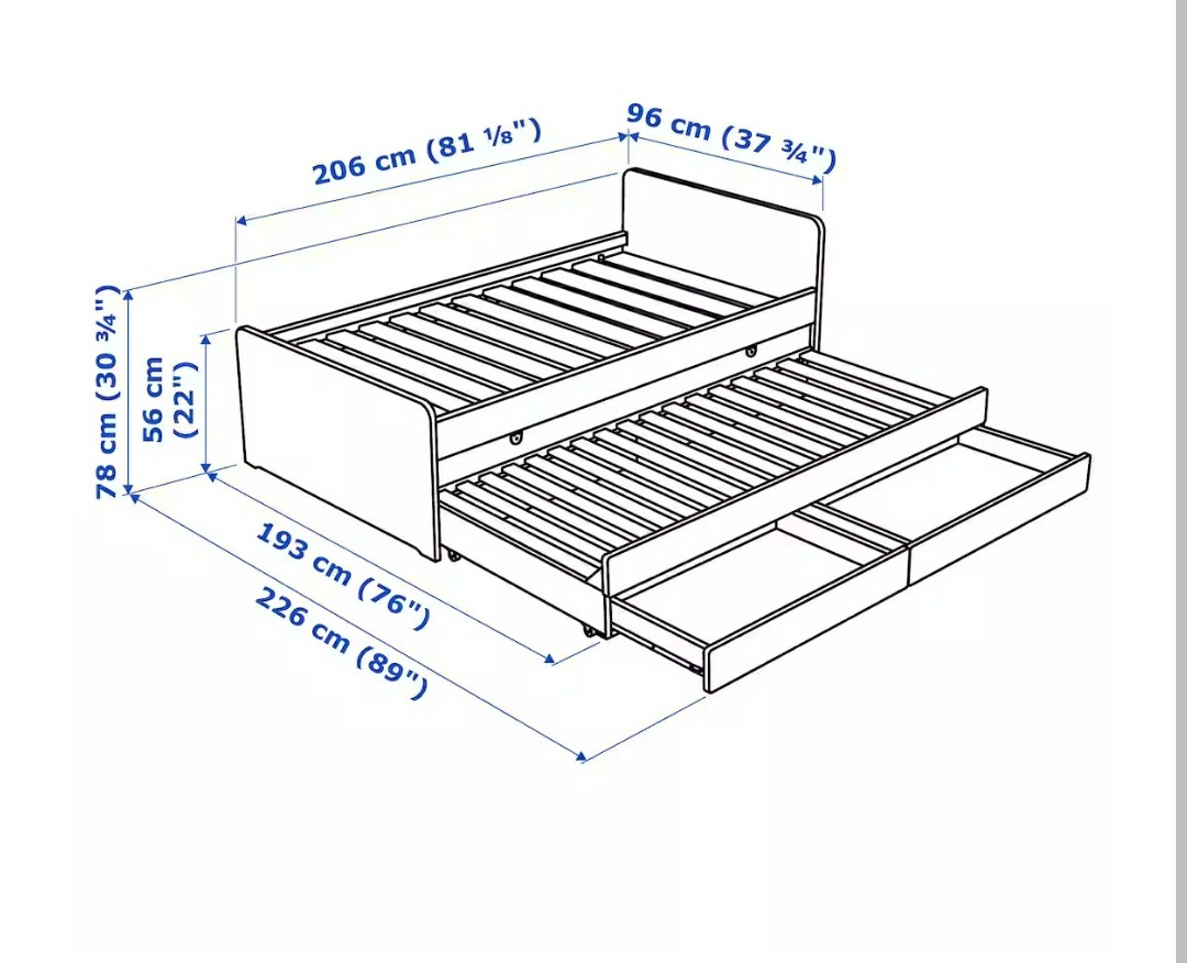 Single Ikea bed with storage and pullout bed, Furniture & Home Living