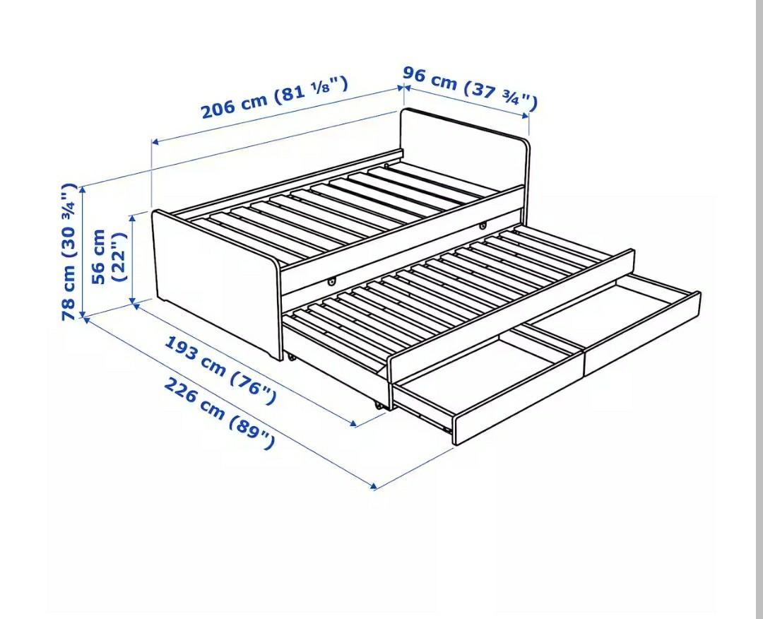 Single Ikea bed with storage and pullout bed, Furniture & Home Living