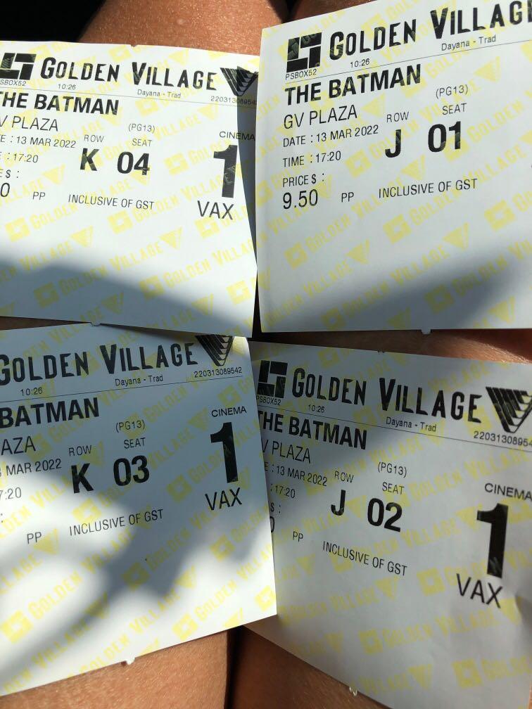 Golden village The BAtman movie tickets at GV, Everything Else on Carousell