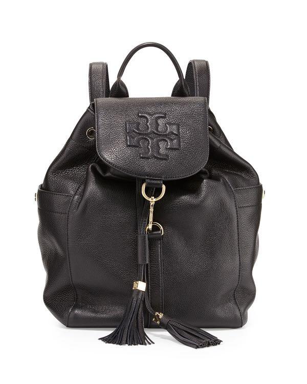 Tory Burch Drawstring Leather Backpack Black Women s Fashion