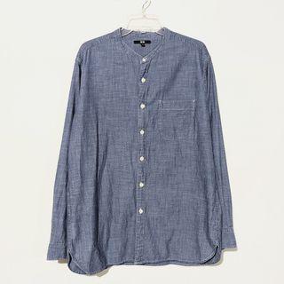 uniqlo。無領亨利領文青牛仔襯衫長袖襯衫