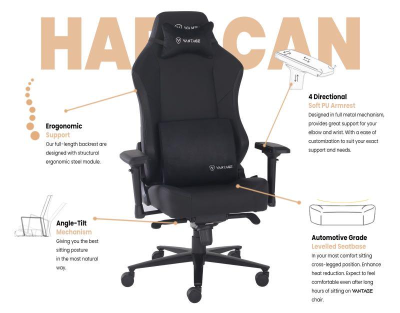 Vantage Haracan Gaming Chair Ergonomic, Metal Glider Chair Swivel Tilt Mechanism