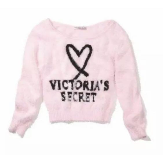Victoria's Secret Pink Sweater Pullover Fuzzy Knit Top Long Sleeve