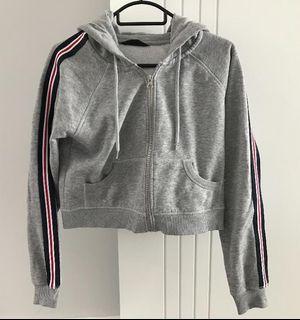 Women grey sporty striped cropped hoodie