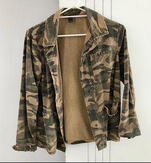 Womens khaki brown military style distressed button jacket