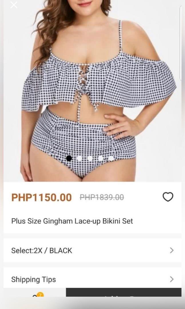 ZAFUL Plus Size Gingham Lace up Bikini Set Women s Fashion Swimwear Bikinis Swimsuits on Carousell