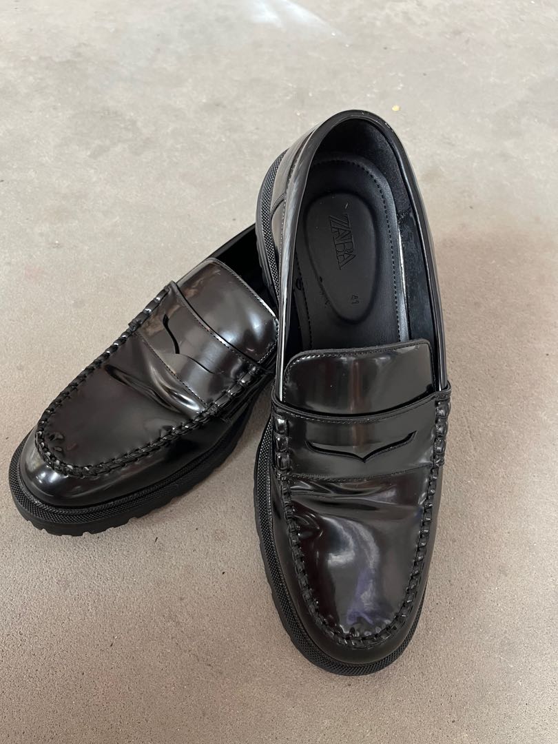 Zara Black Faux Leather Loafers, Men's 