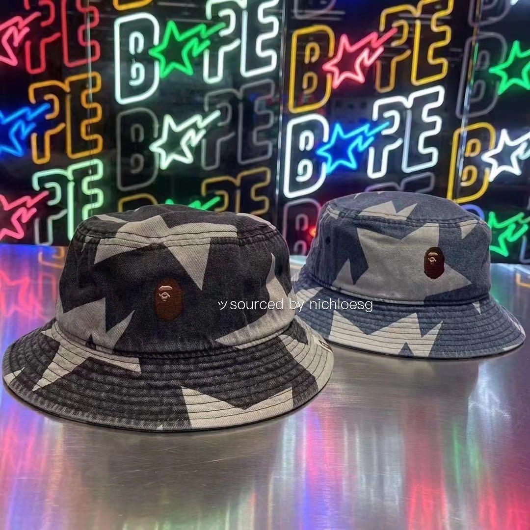BAPE STA PATTERN DENIM BUCKET HAT, Men 