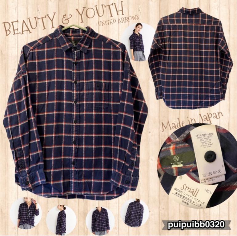 日本製】BEAUTYYOUTH UNITED ARROWS FLANNEL PLAID Long Sleeves Shirt, 女裝, 上衣,  T-shirt Carousell