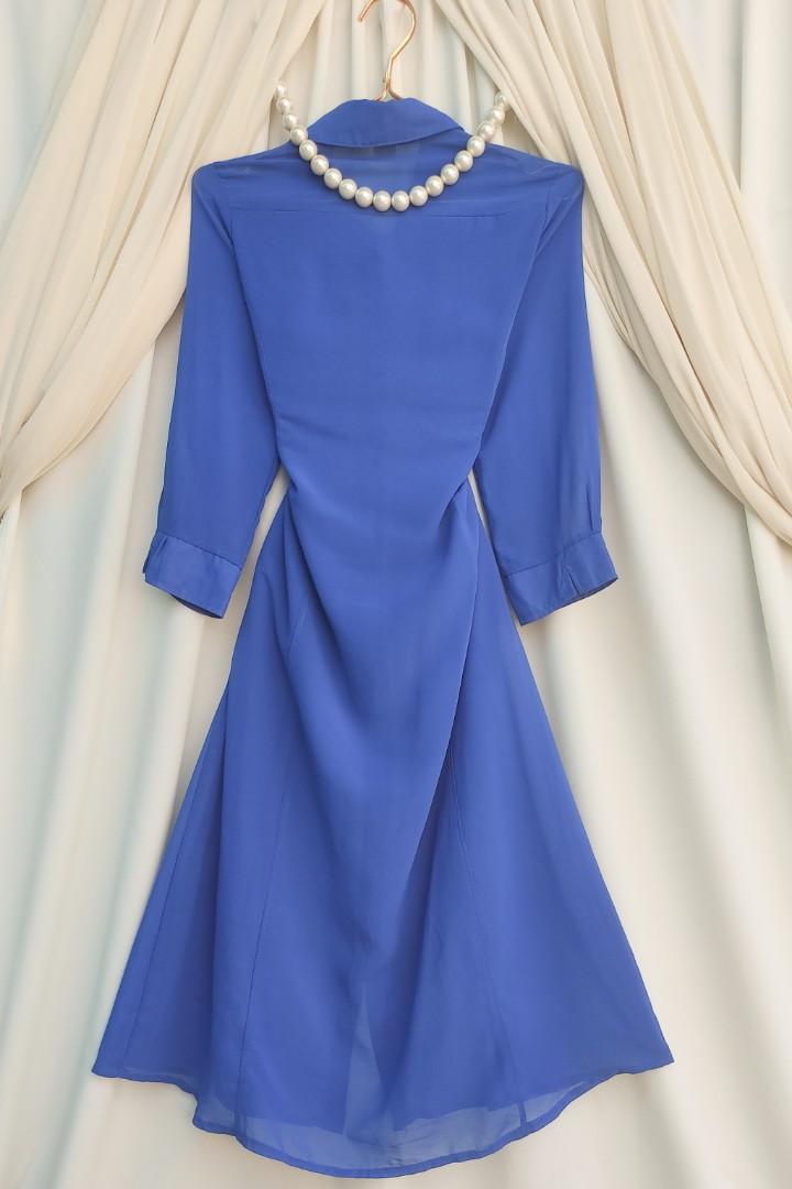 Blue Button Down Maxi Dress, Women's Fashion, Dresses & Sets, Dresses