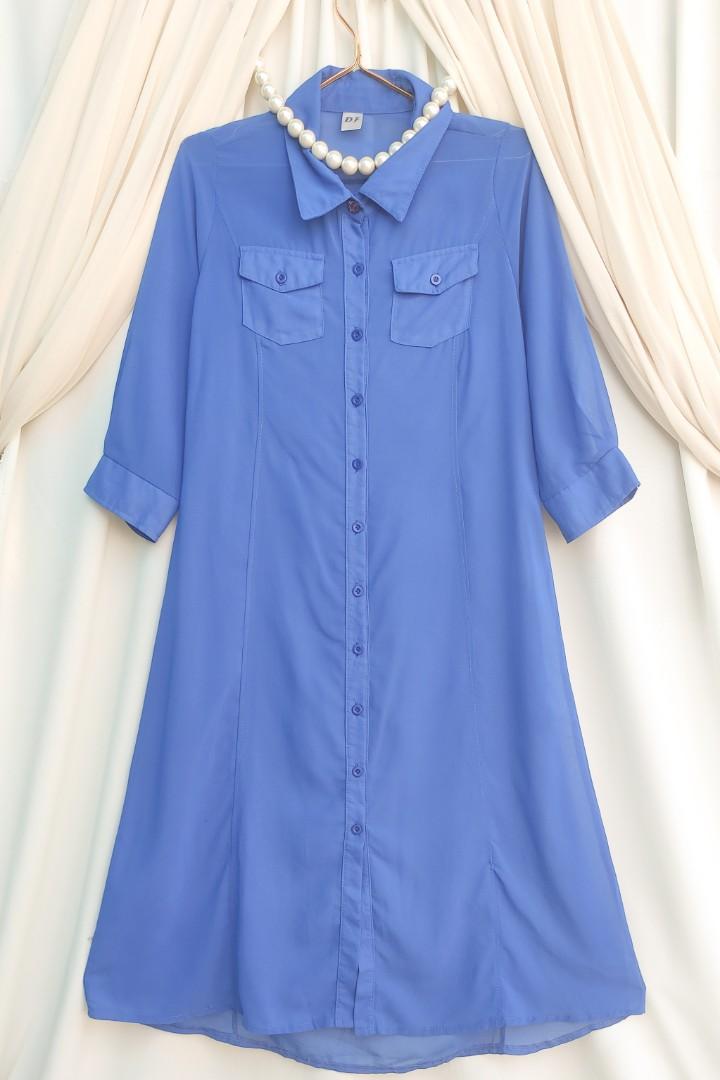 Blue Button Down Maxi Dress, Women's Fashion, Dresses & Sets, Dresses