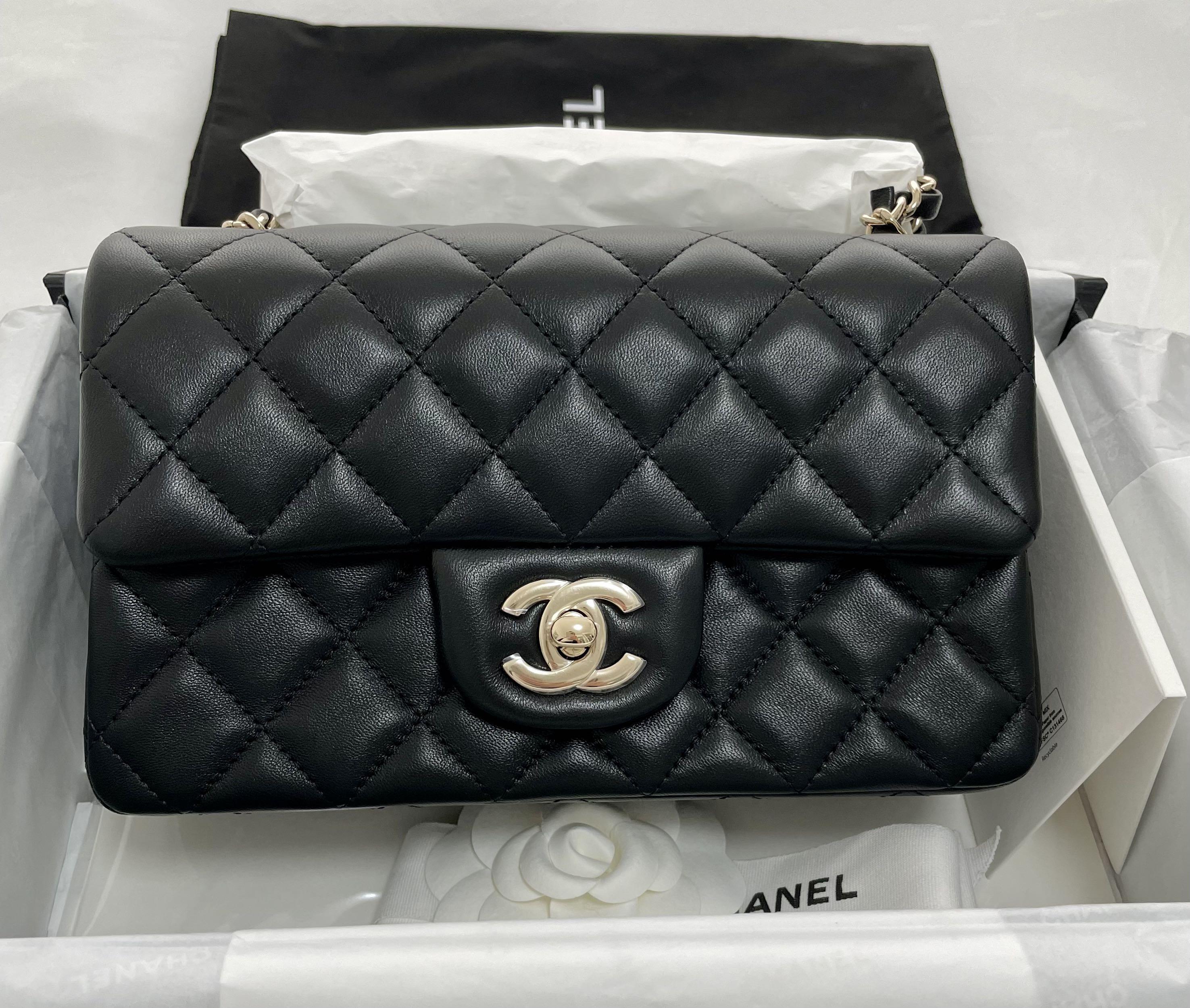 Chanel Mini Rectangle, Black Lambskin with Light Gold Hardware, Luxury,  Bags & Wallets on Carousell
