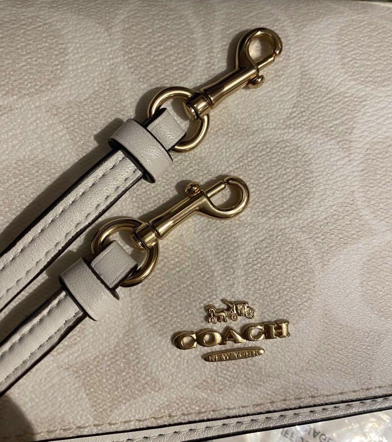 Coach Anna Foldover Crossbody Clutch in Signature Canvas Chalk White, Women's Fashion, Bags