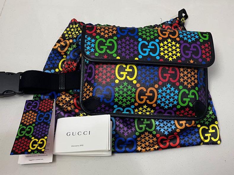 GUCCI rainbow GG Psychedelic Supreme black Leather crossbody phone bag NWT  Auth