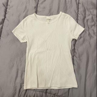 h&m basics white rib knit tee / top