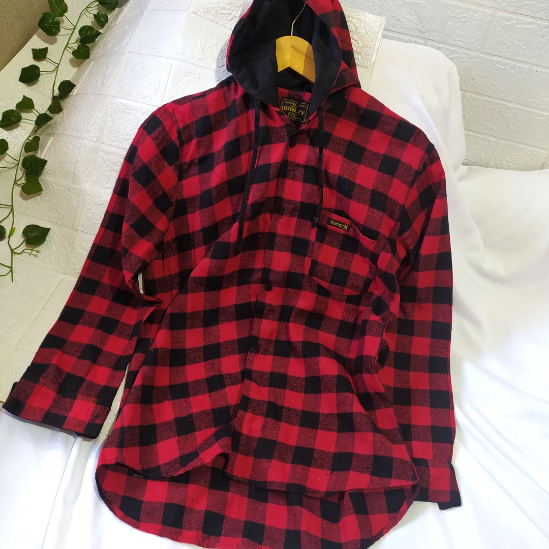 Hurley flanel hoodie, Fesyen Pria 