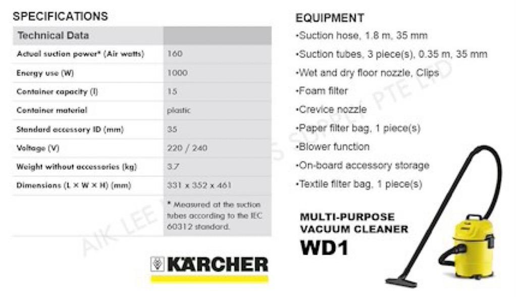 KARCHER WD1 MultiPurpose Wet/Dry Vacuum Cleaner, TV & Home Appliances