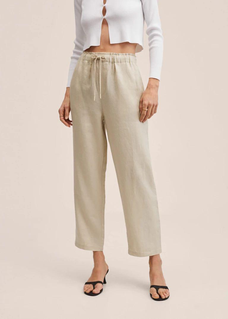 Mango beige linen jogger trousers 