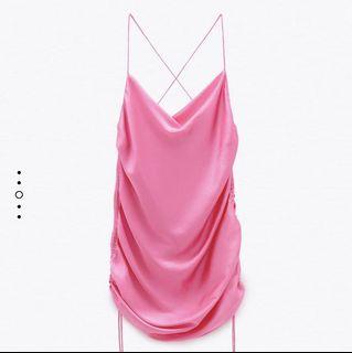 Ruched satin slip dress, authentic Zara, XL, $30, BNWT