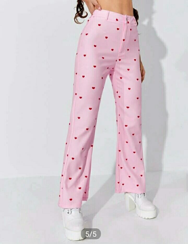 SHEIN Heart Print Button Fly Flare 