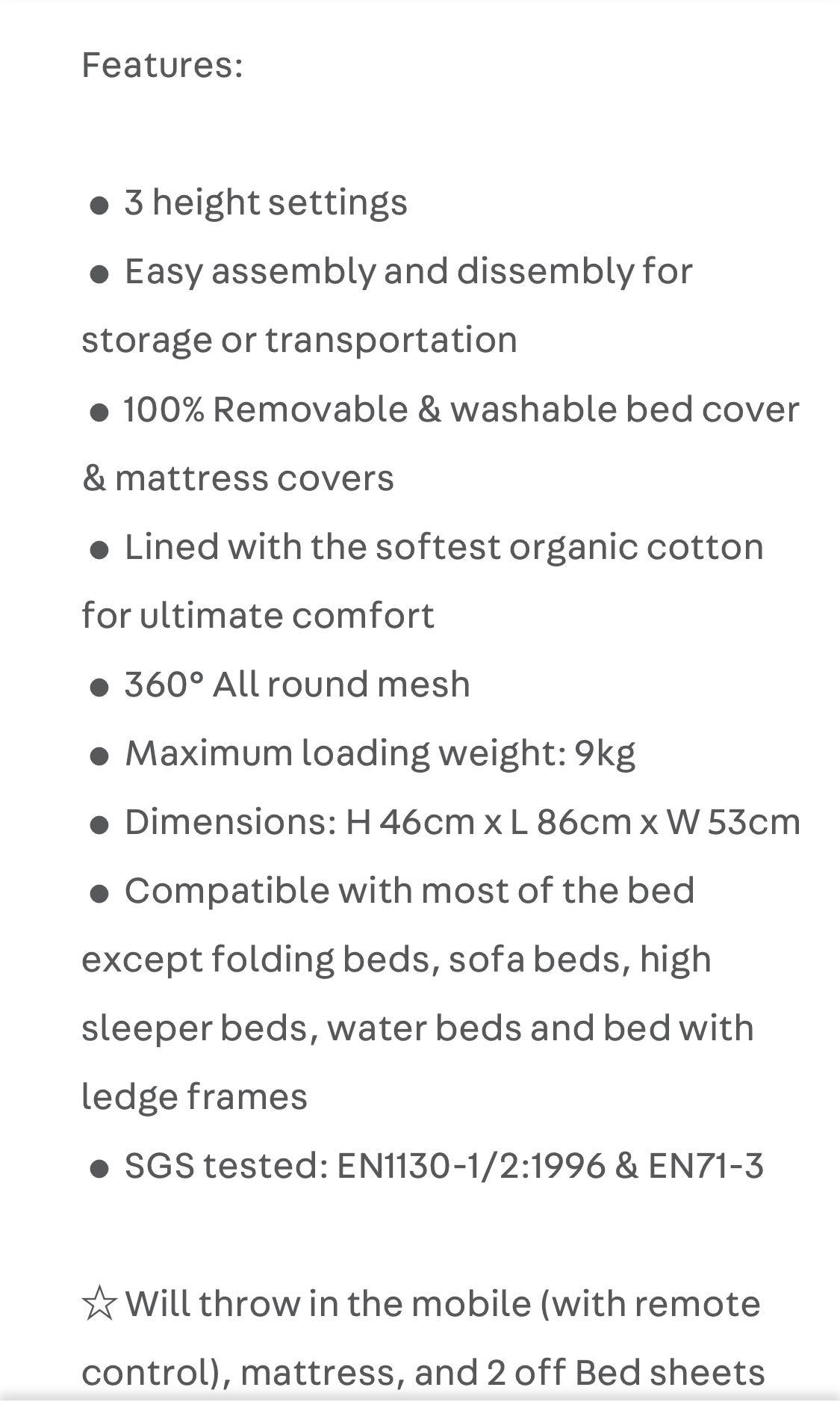 Snapkis CARA co sleeper + additional mattress + 3 sheets, Babies & Kids