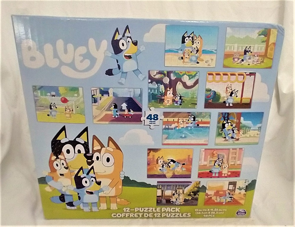6063255  Bluey, 4-Pack of Wooden Puzzles with Bingo, Mum, and Dad  Characters