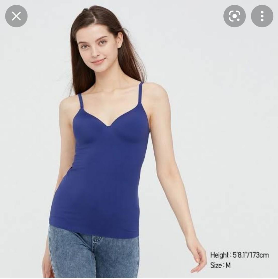 Uniqlo Seamless V-Neck Jersey Bra Top (Dark gray, light grey, blue),  Women's Fashion, Tops, Other Tops on Carousell