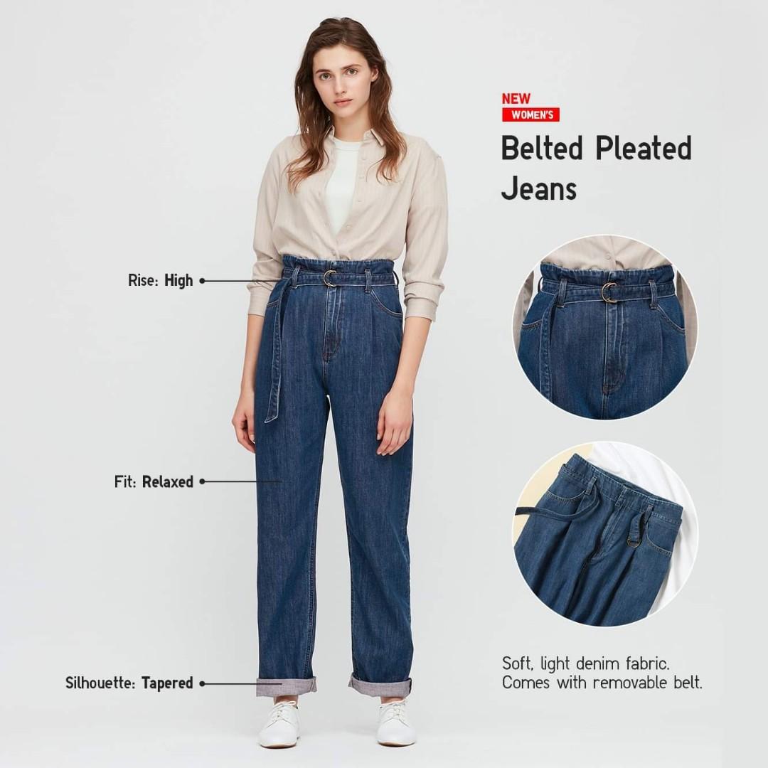 UNIQLO Belted Pleated Jeans (Blue JP 61 