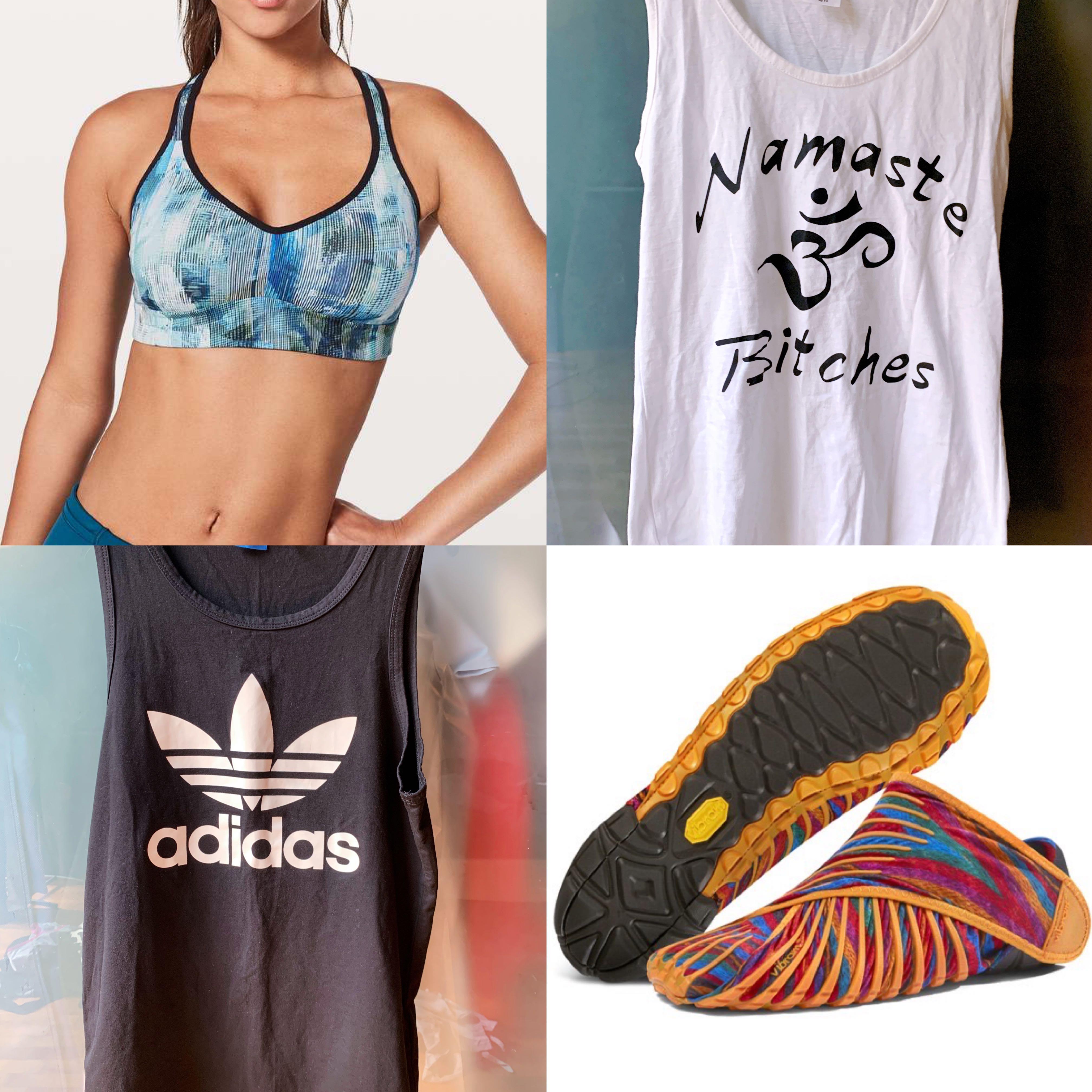 Yoga bundle Lululemon bra Adidas top Furoshiki Vibram wrap shoes, Women's  Fashion, Activewear on Carousell