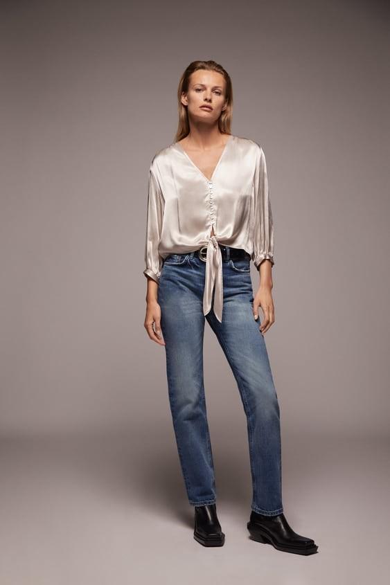 Zara Satin Knot Blouse, Fesyen Wanita 