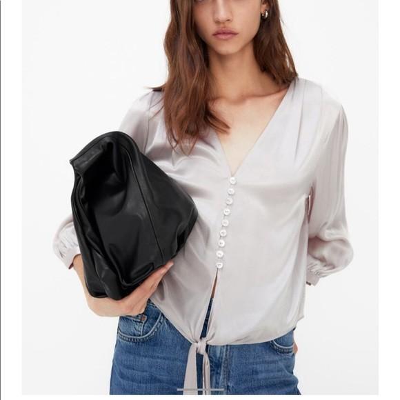 Zara Satin Knot Blouse, Fesyen Wanita 