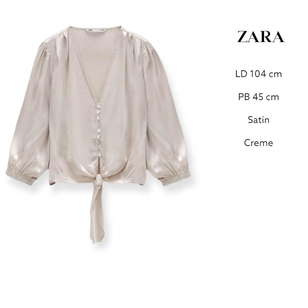 Zara Satin Knot Blouse, Fesyen Wanita 