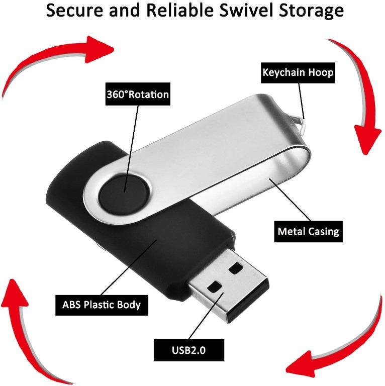 1GB USB Flash Drive 1PCS EASTBULL USB 2.0 Thumb Drive Swivel USB Stick Bulk  Gig Stick Memory Stick Metal Thumb Drives (Black)