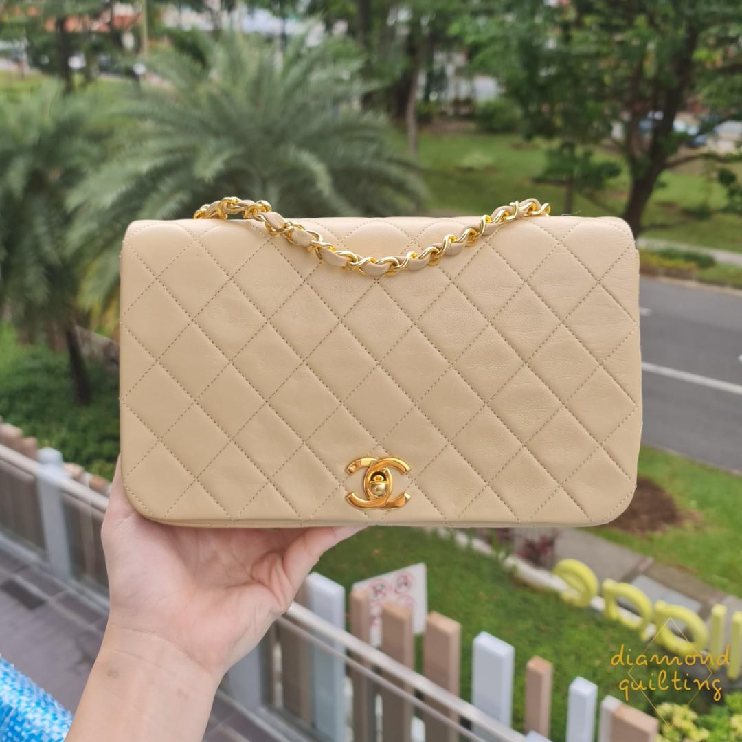 🍞 (SOLD VIA STORIES) CHANEL VINTAGE CLASSIC FULL FLAP BEIGE BAG 23CM SMALL  LAMBSKIN 24K GHW GOLD HARDWARE, Luxury, Bags & Wallets on Carousell
