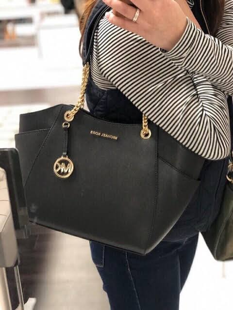 Michael Kors Jet Set Large Chain Shoulder Tote Bag In Black