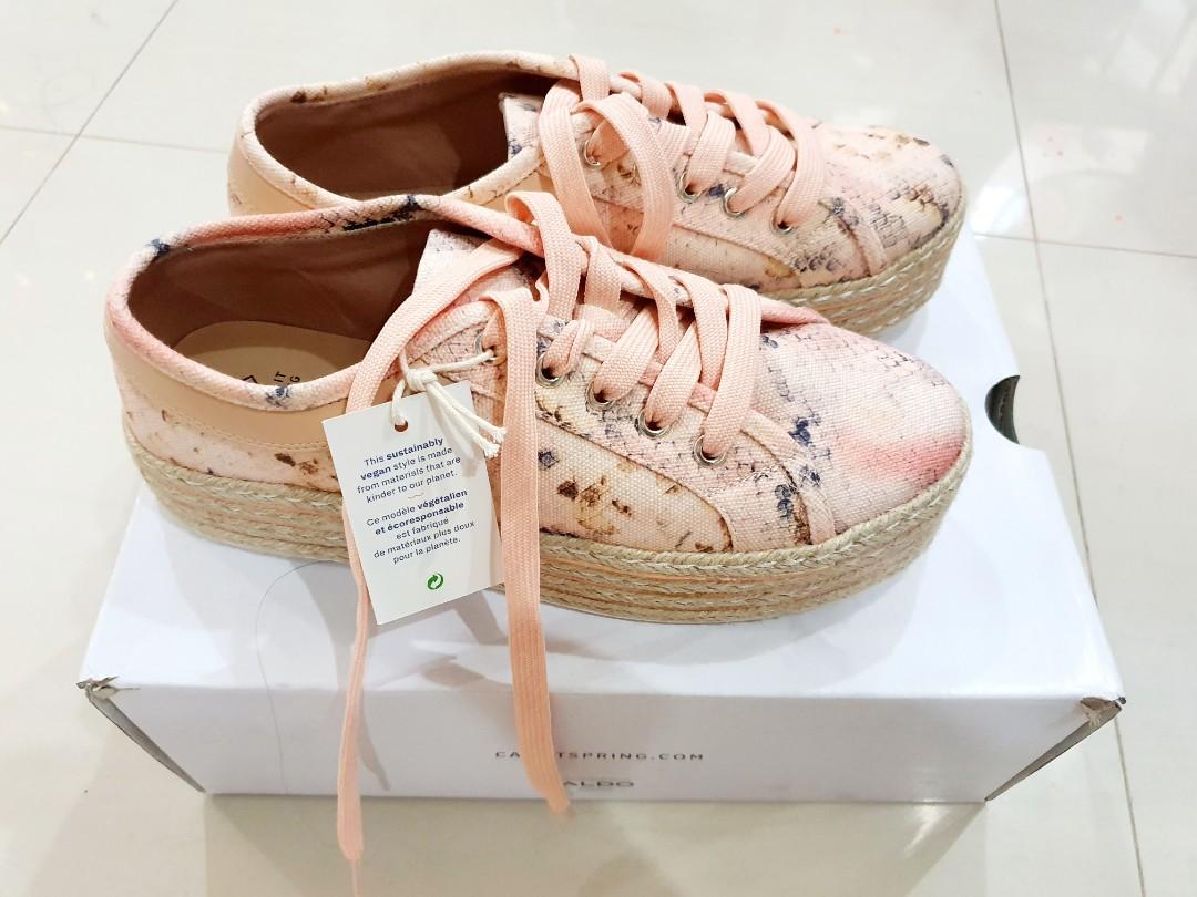 BNIB Call It Spring By Aldo Daiisy Platform Espadrilles Snakeskin Print Canvas Pastel Light Pink Salmon Peach Lace Up Sneakers Shoes