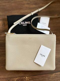 Celine trio large textured leather Taupe Ghw