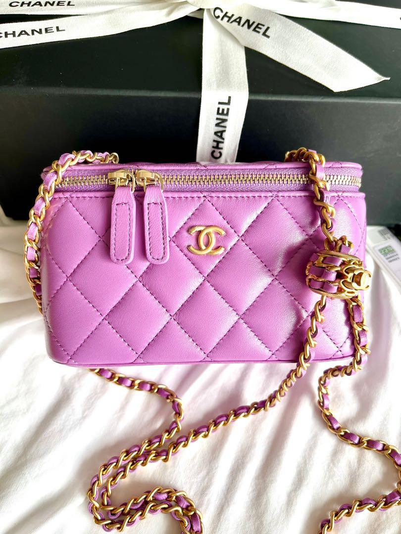 New Chanel Purple 22S Lambskin Vanity Case Mini Rectangular Rectangle Gold  Hardware Classic Bag Pearl Crush pink square medium