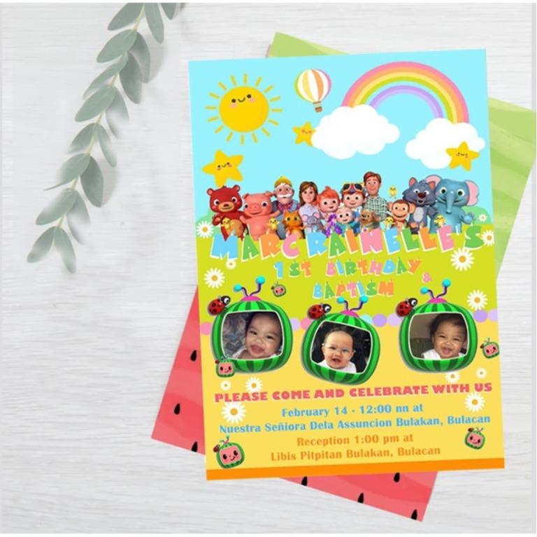 Customized Coco Melon Baptism and Birthday Invitation Card, Hobbies & Toys, Stationary & Craft