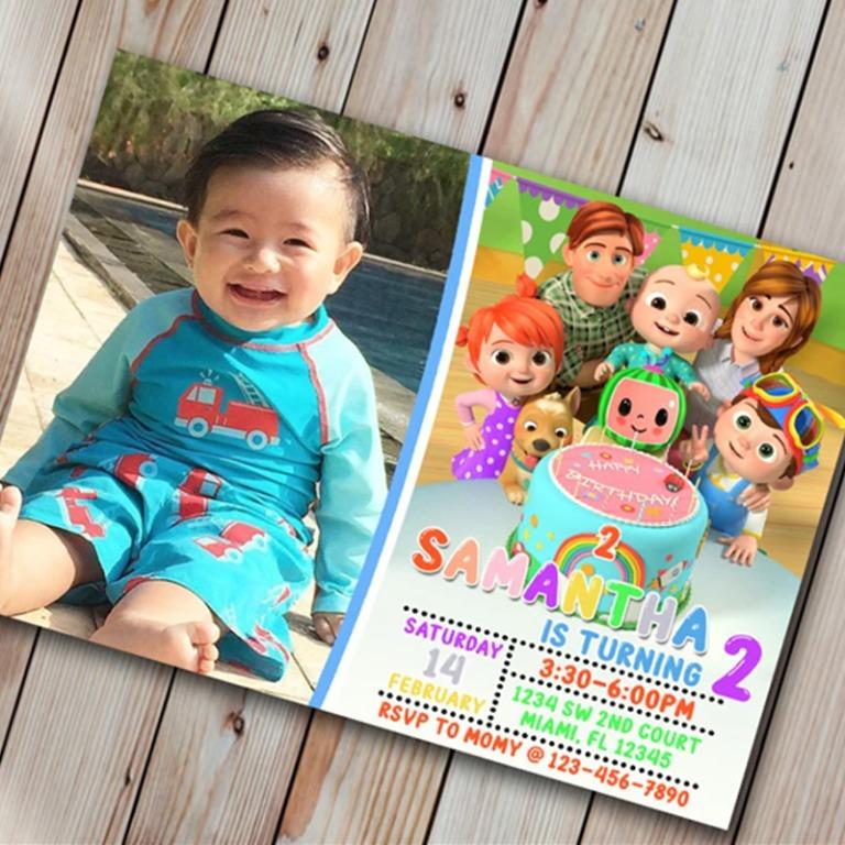 Customized Coco Melon Baptism and Birthday Invitation Card, Hobbies