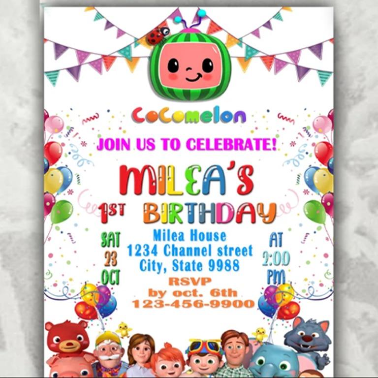 Customized Coco Melon Baptism and Birthday Invitation Card, Hobbies